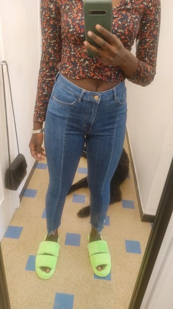 Pantalon taille haute bicolore