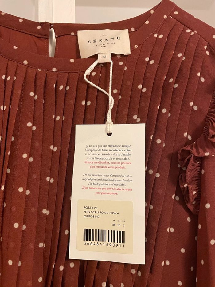Robe Sézane Ève moka a pois T. 38 neuve - photo numéro 2