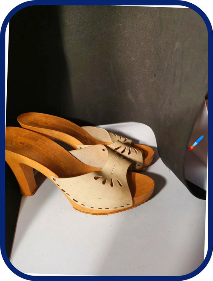 très belle sandale bois véritable cuir vintage taille 40 - photo numéro 10