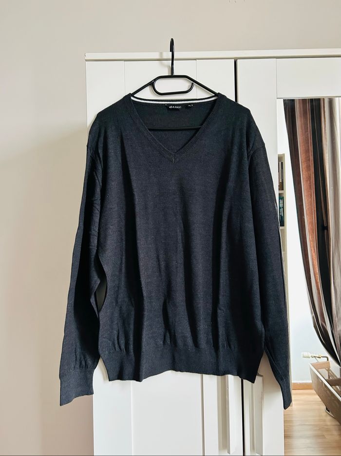 Pull gris chiné Col V Homme #b.a. Basic Taille XL