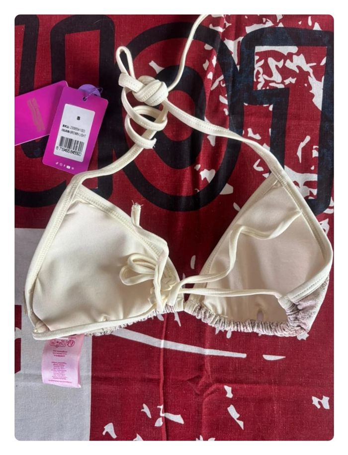 Haut de maillot de bain swimwear crocodile beige rosâtre motif écaille taille S - photo numéro 6