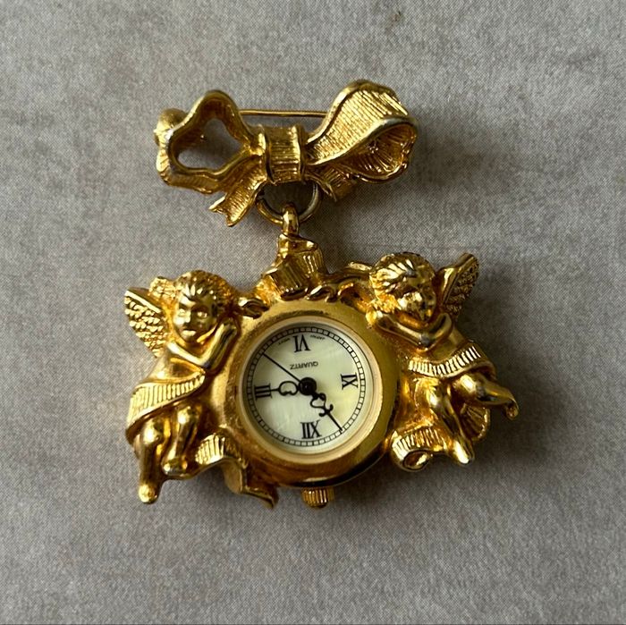 Broche montre angelots/anges savon vintage montre à quartz Japan movt