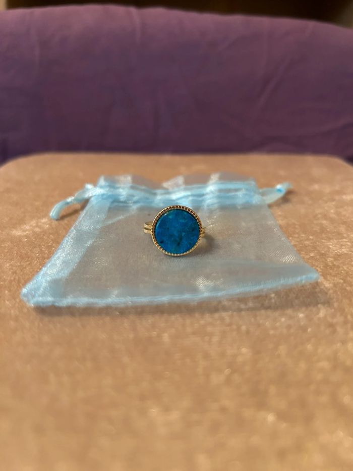 Bague rond bleu • Taille ajustable - photo numéro 5