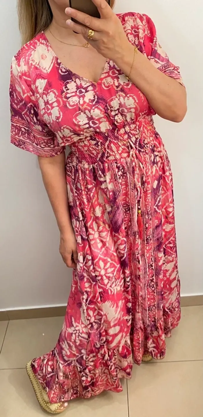Jolie Robe Longue Fendu Imprimée Taille Unique - photo numéro 4