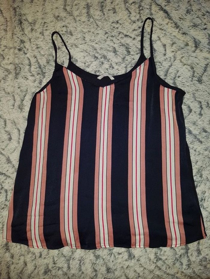 Top débardeur femme. Marine et rose. Taille L. Camaïeu