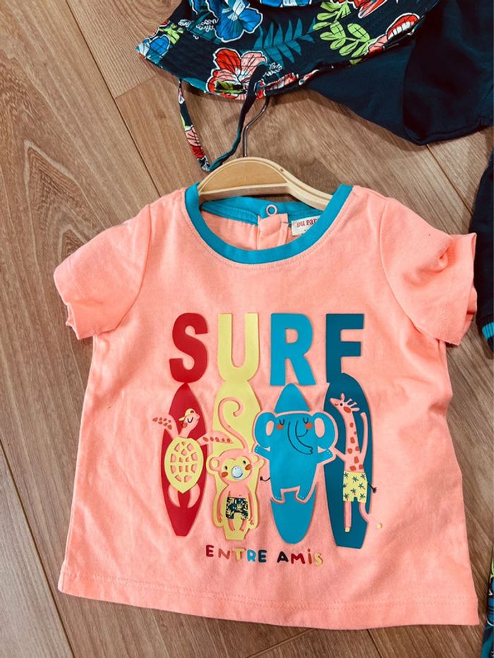 Taille 9 mois ensemble 4 pièces garçon DPAM bleu marine et orange fluo * surf * 💙 - photo numéro 3