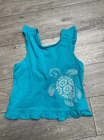 Débardeur turquoise Avec volants Ouverture dos Sergent major  3 ans Motif tortue avec paillettes