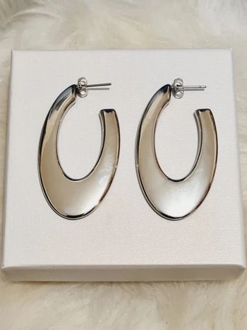 Créoles ovales argentées acier inoxydable