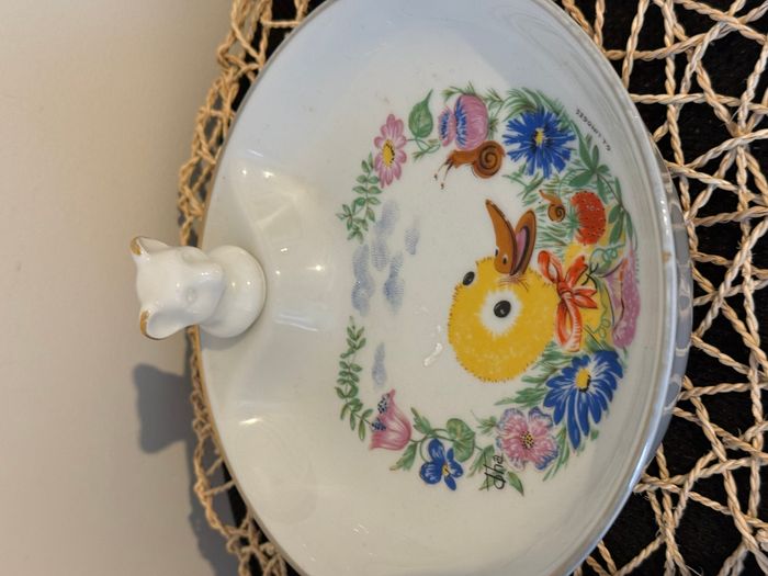 Ancienne assiette chauffante pour bébé en porcelaine de Limoges Signé G.L - photo numéro 4