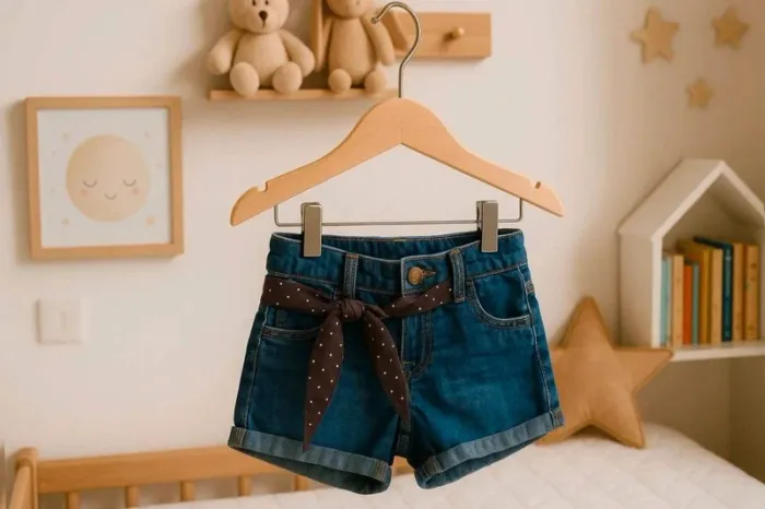 Short en jean bébé KIABI avec ceinture foulard pois – 18 mois