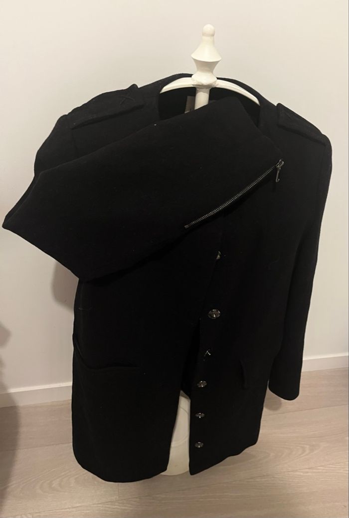 Manteau mi long noir en 75% laine taille 36 - photo numéro 5