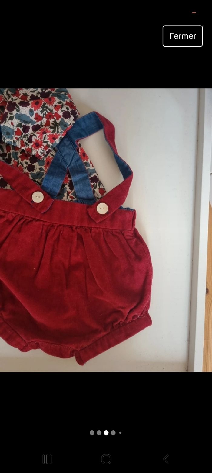 Barboteuse velours bordeau et blouse à col Jacadi 1 mois - photo numéro 8