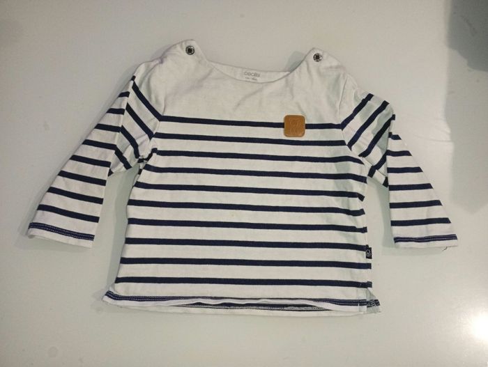 Haut marinière obaibi 12mois blanc et bleu - photo numéro 3