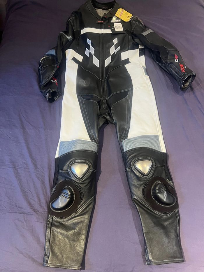 combinaison rider-tec neuf moto course cuir integral taille xl protections coudes épaules dorsale