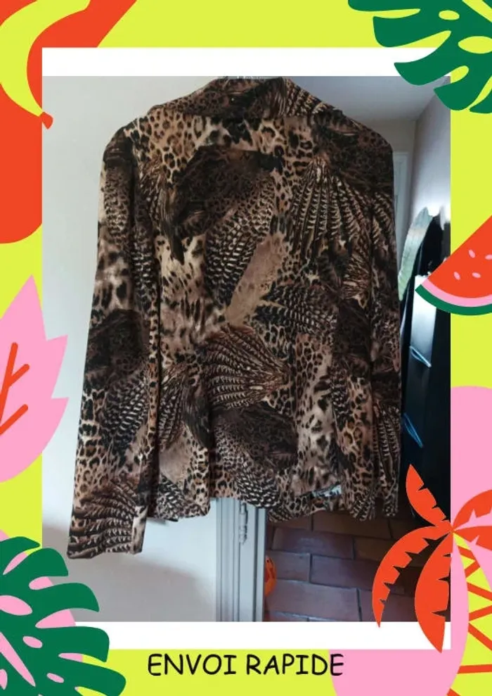 Veste blazer, motif léopard, plume ect taille L - photo numéro 8