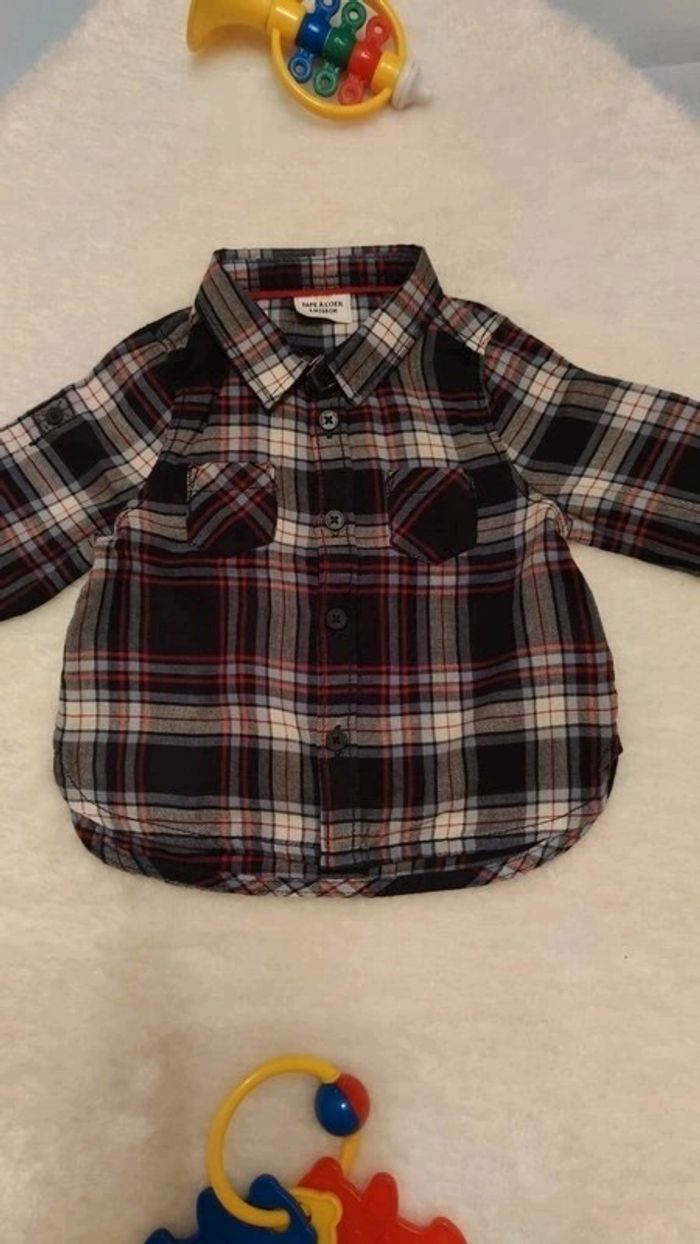 Chemise manches longues à carreaux style Camionneurs / Bûcherons T. 6 mois TAO 💮100% Coton - photo numéro 2