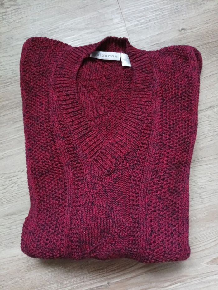 Pull en maille torsadée Claiborne– Taille S - Bordeaux / Noir