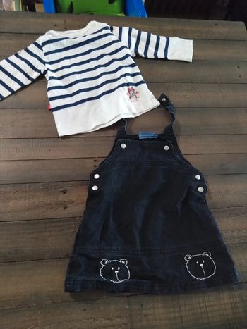 Lot de robe salopette noir et t shirt marinière bébé fille 18 mois