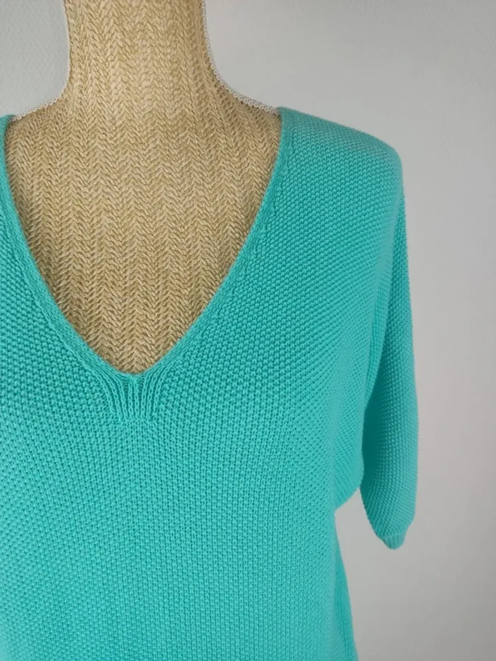Blouse manches courtes maille tricot turquoise taille S Cache Cache - photo numéro 4