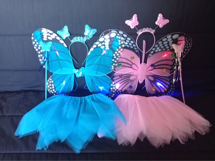 Lot déguisement papillon rose et bleu à LED