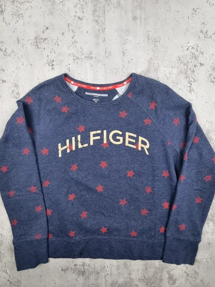 Sweat Tommy Hilfiger bleu à étoiles – Taille L Femme (mesures en photos) - photo numéro 3