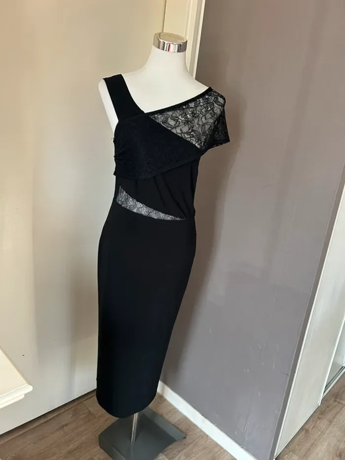 Asos robe longue fourreau noir dentelle, moulante, femme, taille 40 - photo numéro 3