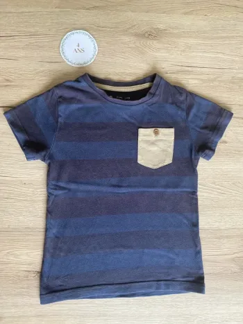 Tee-shirt manche courte rayé bleu poche crème garçon 4 ans Gémo
