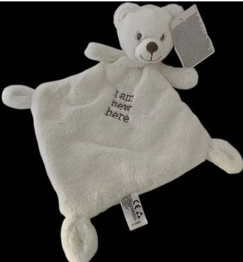 B6286❤️ Doudou ours plat Mouchoir blanc I am New Here Nicotoy DOUX