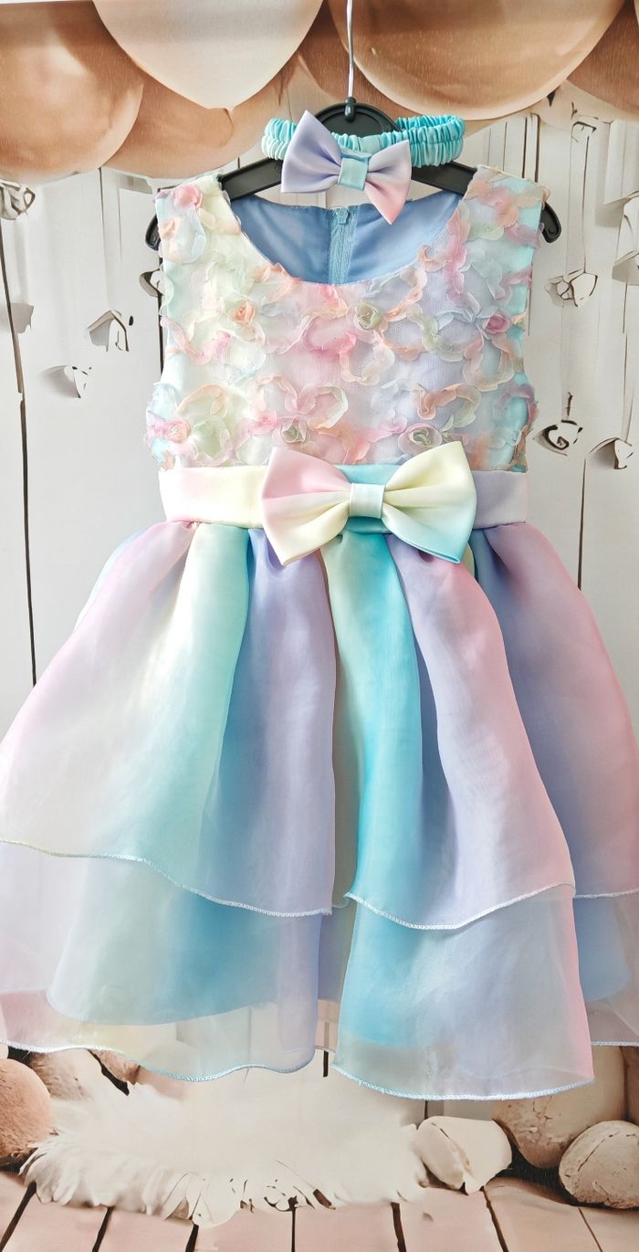 Robe pastel fille 24 Mois avec bandeau assorti - photo numéro 2