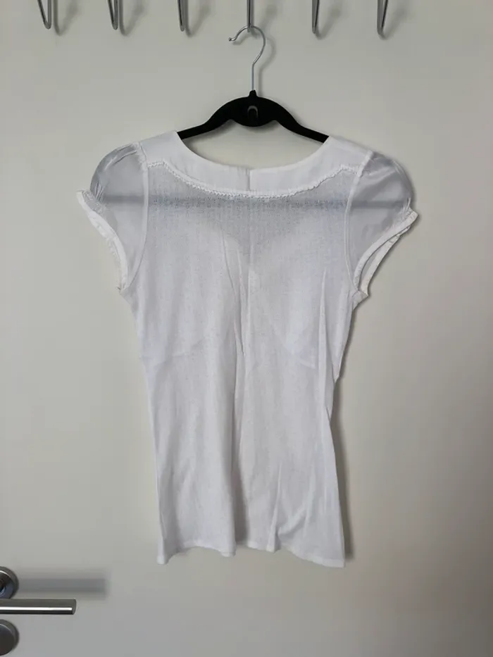T-shirt blanc coton et soie Caroll taille S comme neuf - photo numéro 4