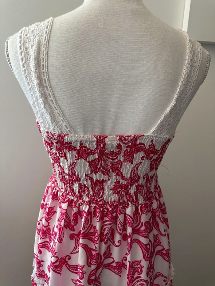 Robe broderies et fleurs blanche et rose T38 M - photo numéro 6