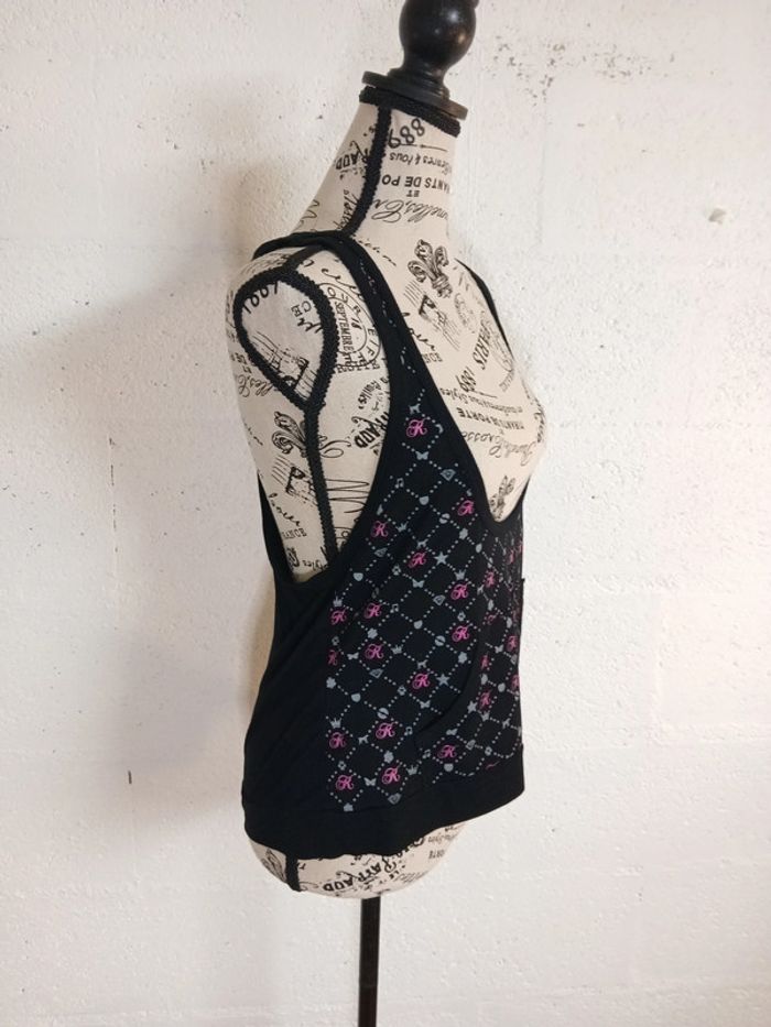 🖤 Débardeur fluide noir à motifs rose et gris – Taille M – Diramode - photo numéro 7