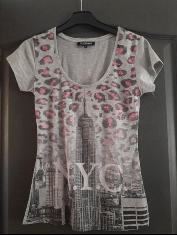 Tee-shirt long MC gris & rose 34/XS - Morgan