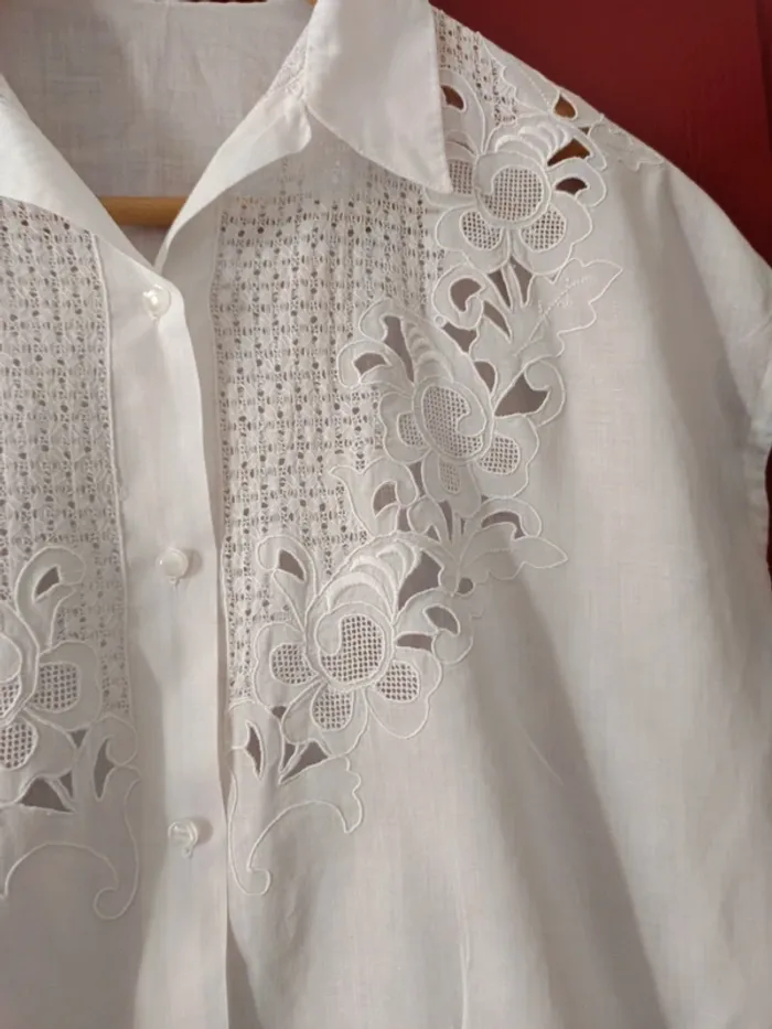 Blouse vintage broderie t.40 100% coton - photo numéro 2