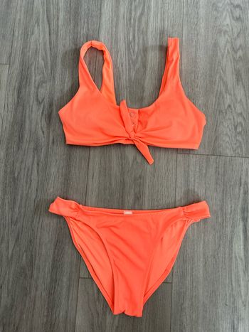 Maillot de bain deux pièces côtelé orange fluo T34/36 XS/S