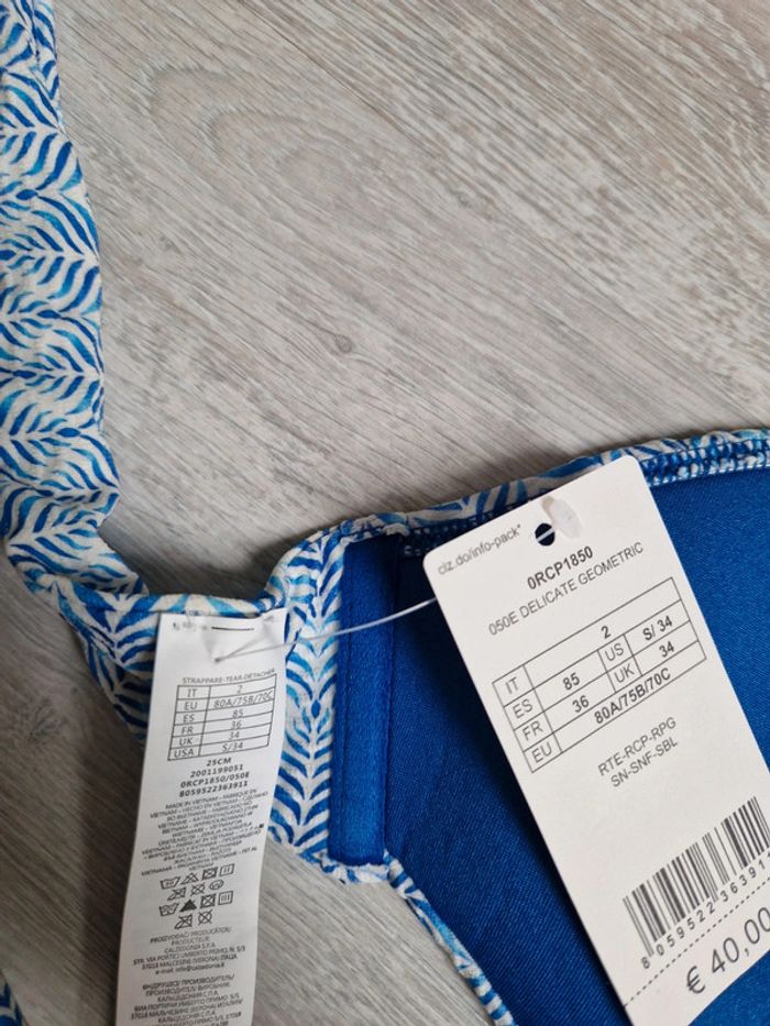 Bikini Calzedonia neuf avec étiquette Bas en XS haut en taille 85 bleu et blanc - photo numéro 9