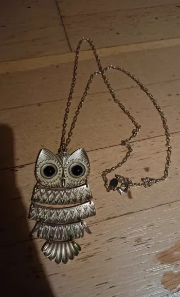Collier fantaisie pendentif gros hibou argenté