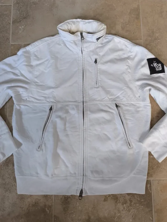 Veste/Jacket zippé bi matière Ralph Lauren L homme blanche excellent état - photo numéro 2