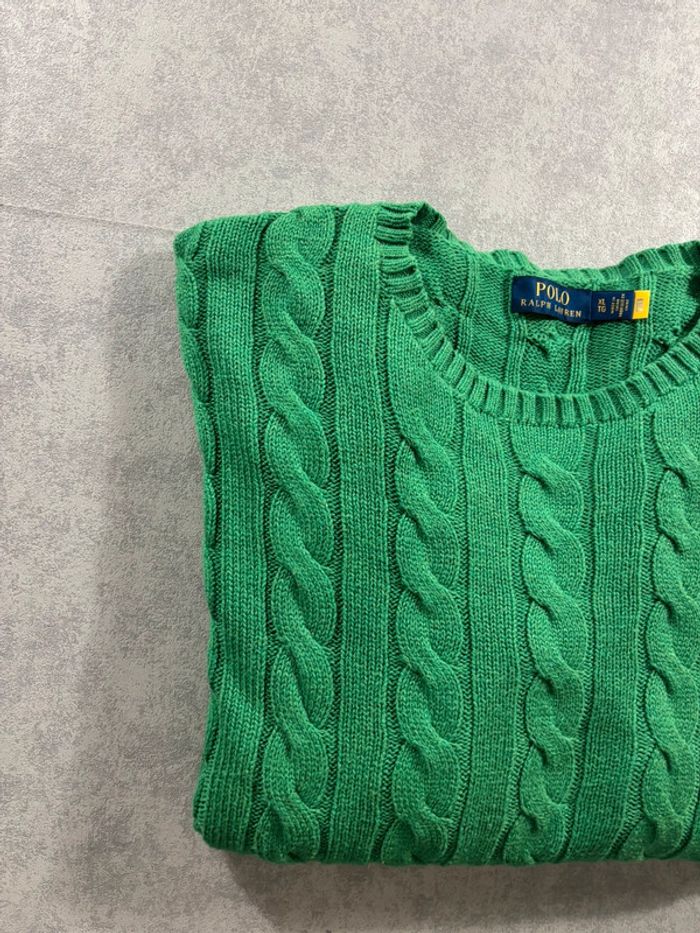 Pull Torsadé Ralph Lauren Vert logo brodé bleu Taille XL - photo numéro 3