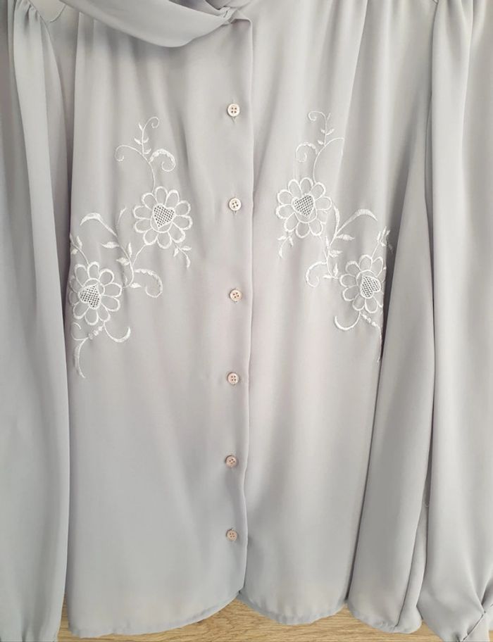 Chemise fluide grise broderie vintage - photo numéro 3