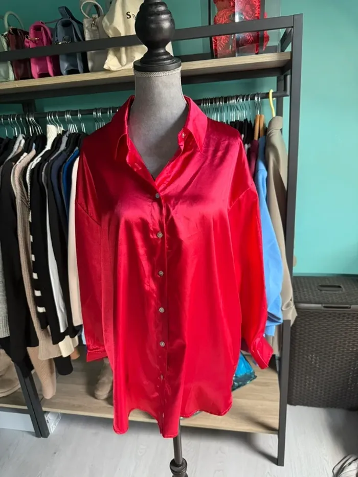 chemise shein satin rouge - photo numéro 2