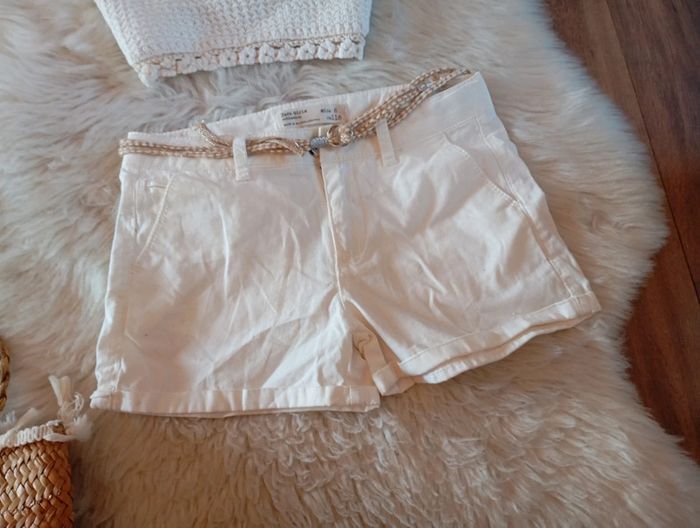 Lot fille Zara 💖 6 ans short + crop top en maille blanc cassé - photo numéro 6