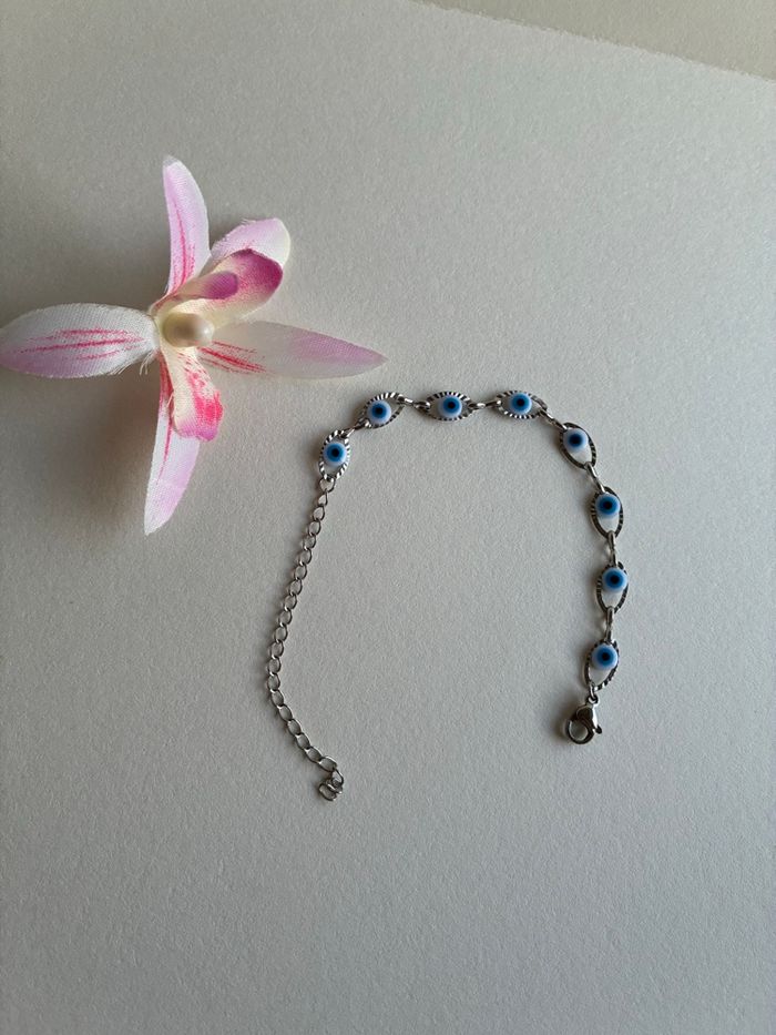 Bracelet, argent, œil en acier, inoxydable, ajustable - photo numéro 4