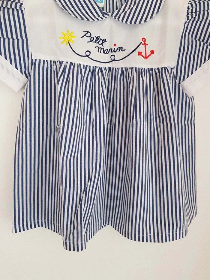 Jolie petite robe marinière blanche et bleu "petit marin" 80 cm - photo numéro 6