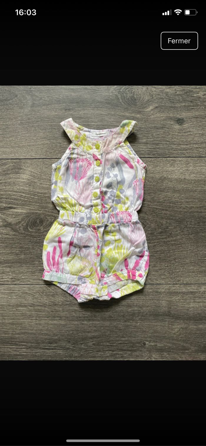 Barboteuse été 3 pommes taille 6 mois