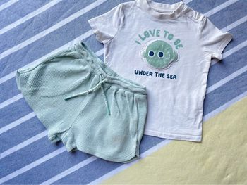 Lot T-shirt animation poisson en relief ensemble, T-shirt plus short