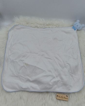 Doudou plat Lapin Bleu Blanc Coton