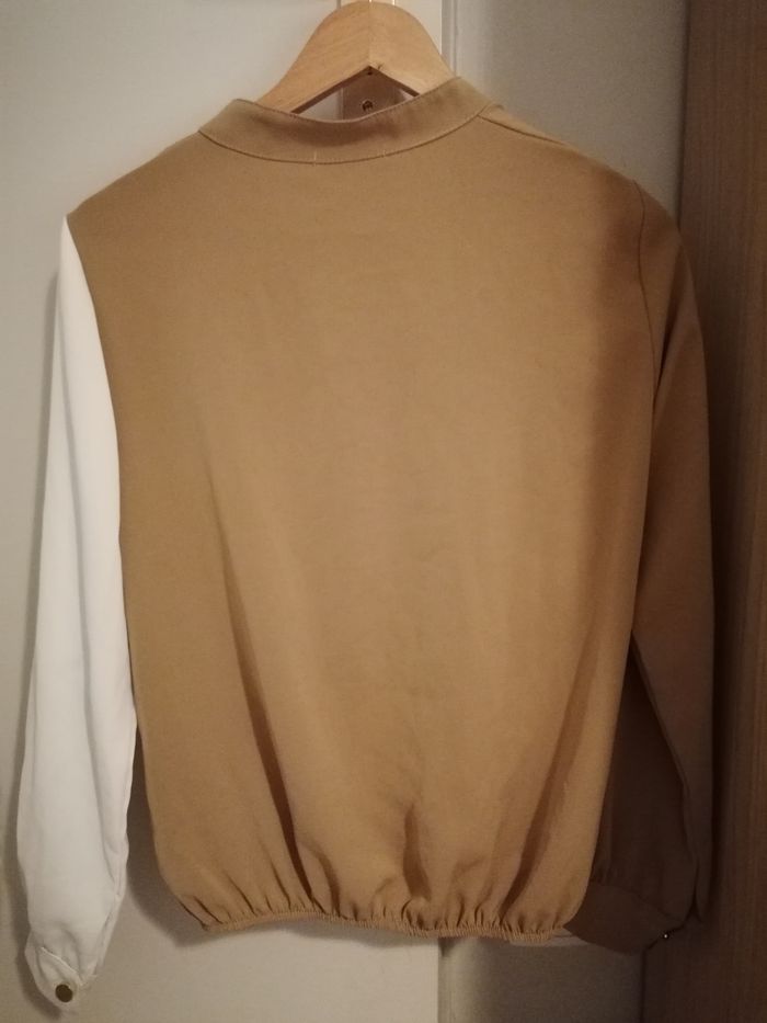 Blouse col v fine camel et blanc 38 - photo numéro 3