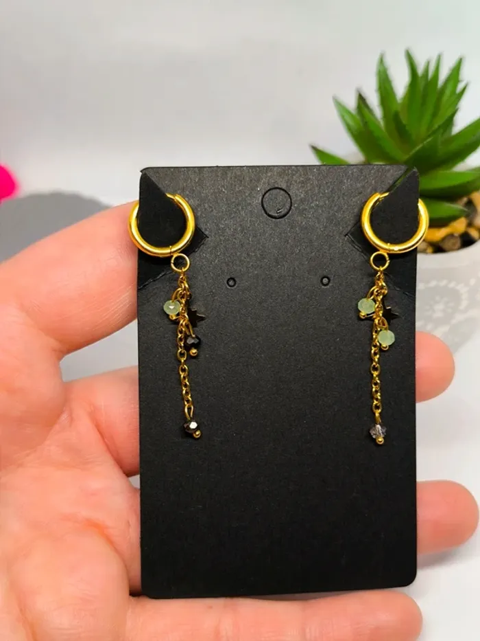 Boucles d'oreilles dorées étoile polaire et perles vertes et noires - photo numéro 6