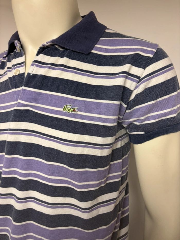 Polo Lacoste rayé blanc/noir/violet - Taille M homme - photo numéro 3